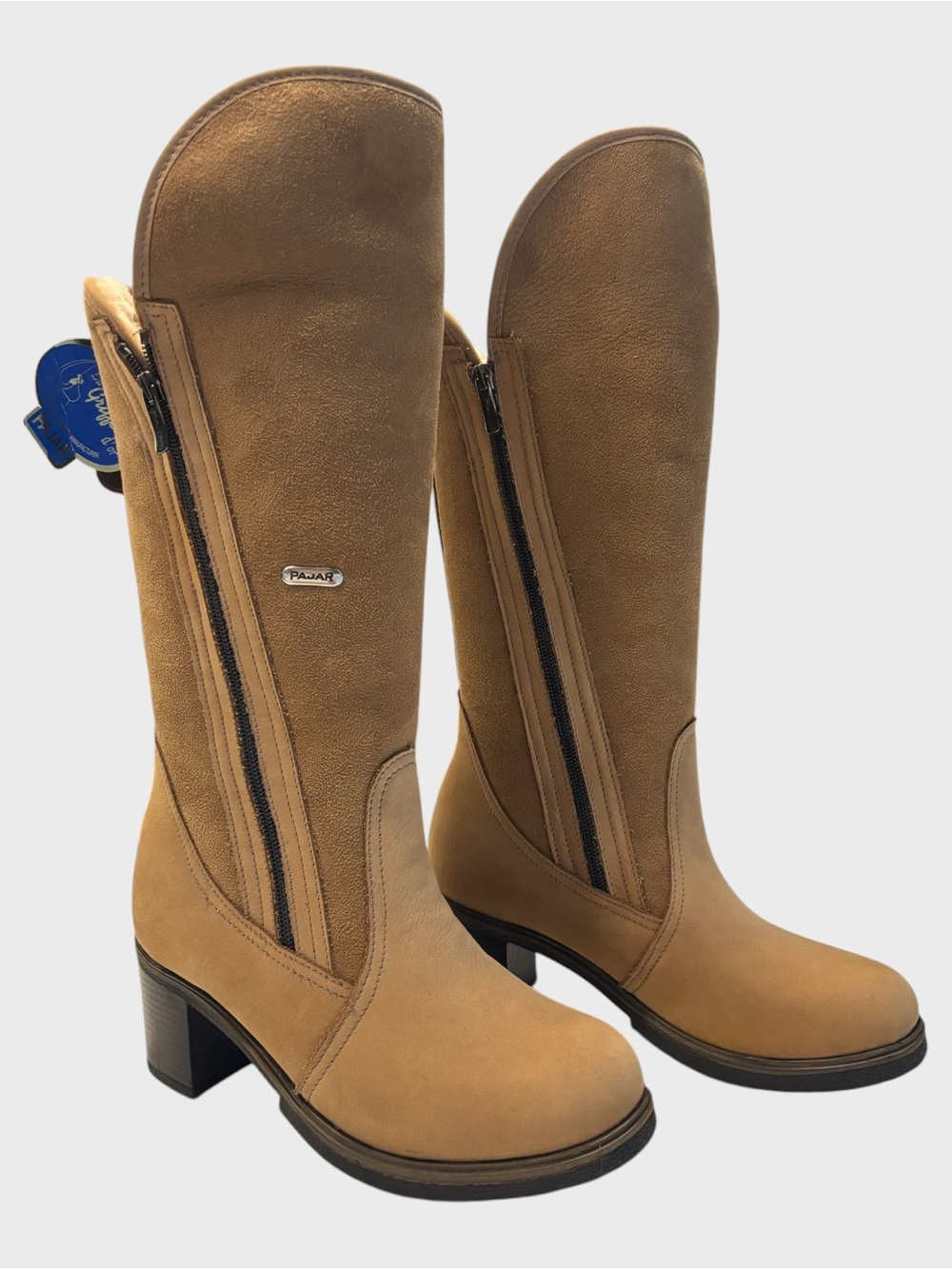 Pajar Tan Knee-High Side-Zip Shearling Block Heel Boots